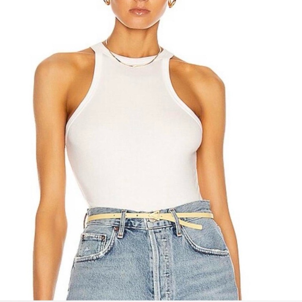 AGOLDE Rianne Ribbed Bodysuit White Sleeveless Tank  Size L made in USA